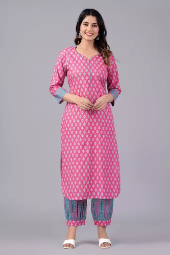 Pink cotton printed kurti