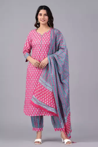 Pink cotton printed kurti