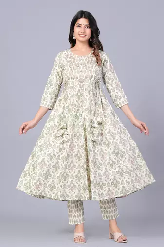 Green cotton printed kurti