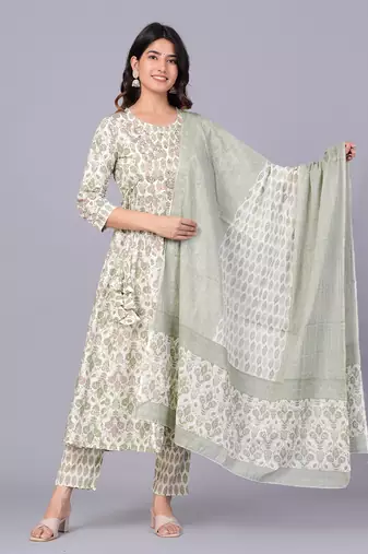 Green cotton printed kurti