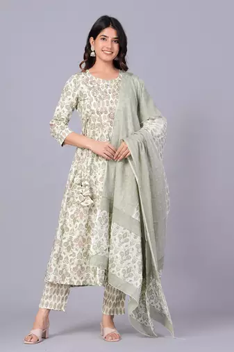 Green cotton printed kurti