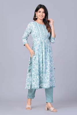 Green cotton printed kurti 3