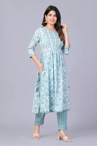 Green cotton printed kurti