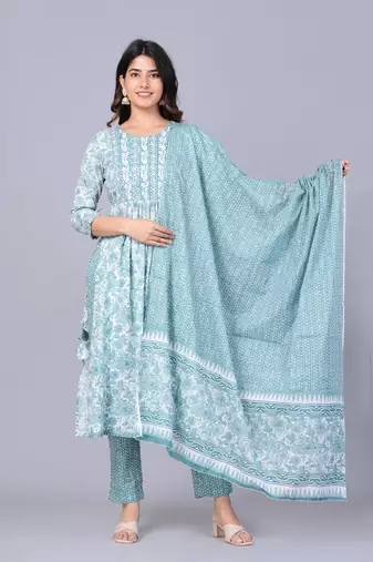 Green cotton printed kurti