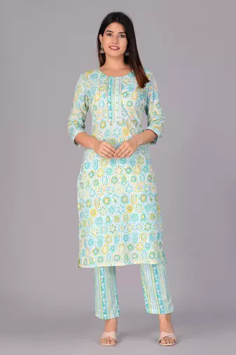 Green cotton printed kurti