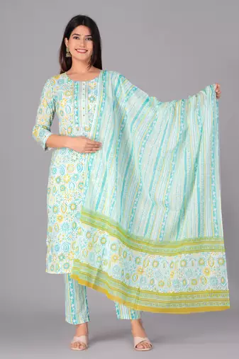 Green cotton printed kurti