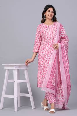 Pink cotton printed kurti 1