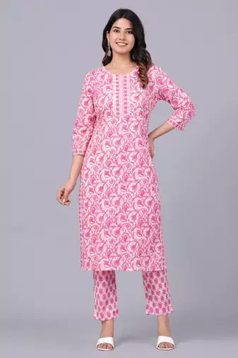 Pink cotton printed kurti