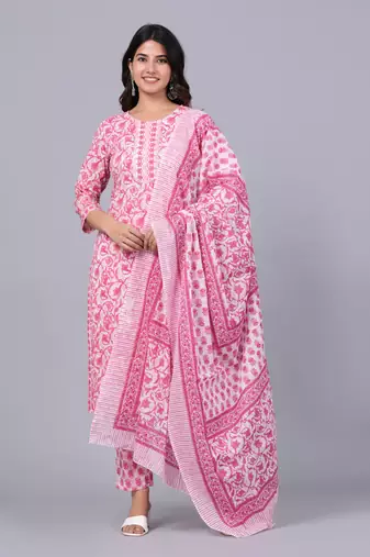 Pink cotton printed kurti