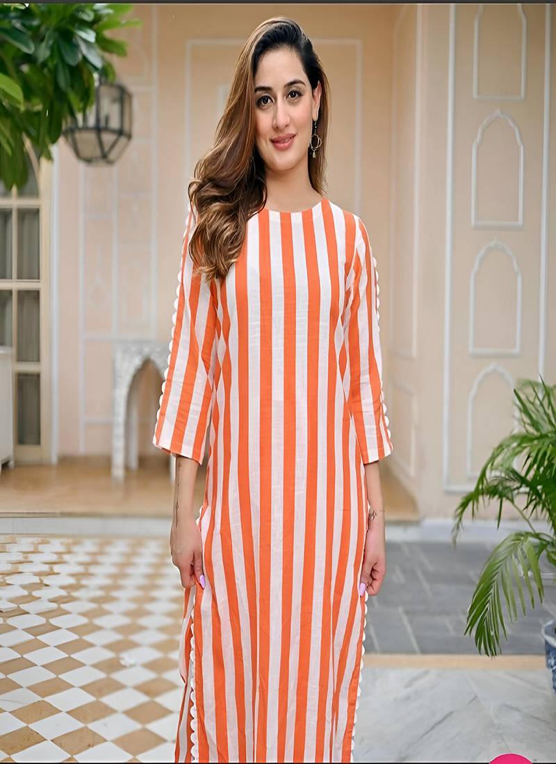 Mustard rayon stripe kurti with pant