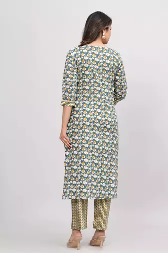 Green cotton printed kurti