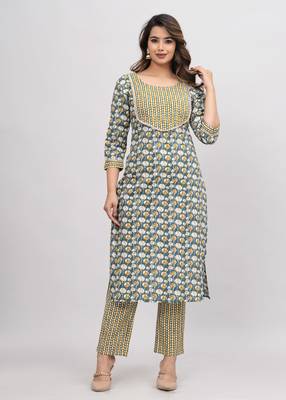 Green cotton printed kurti 3