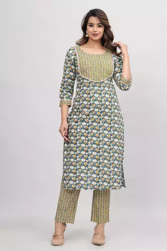 Green cotton printed kurti