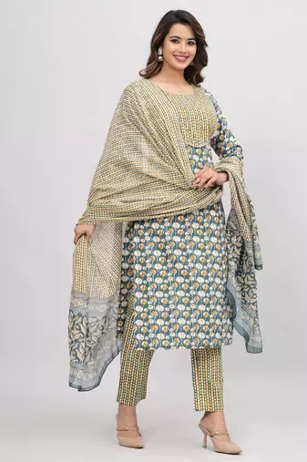 Green cotton printed kurti