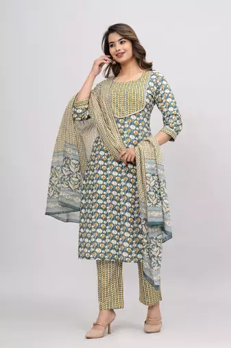Green cotton printed kurti