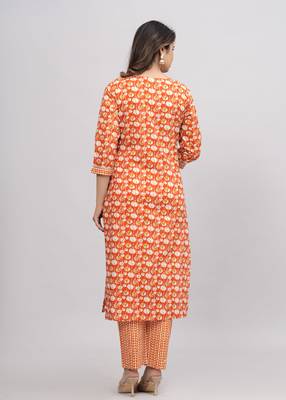 Orange cotton printed kurti 2