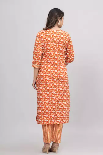Orange cotton printed kurti