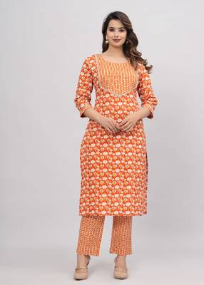 Orange cotton printed kurti 3