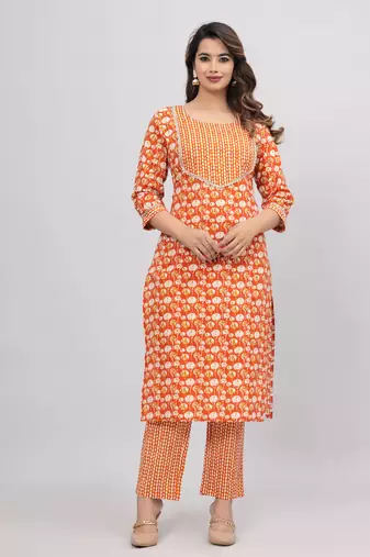 Orange cotton printed kurti