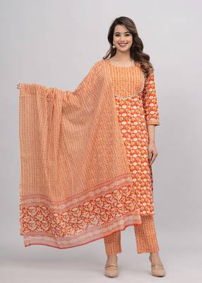 Orange cotton printed kurti 4