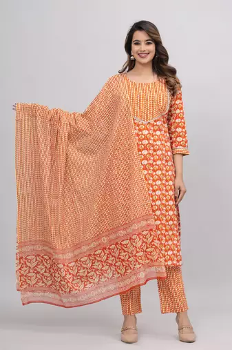 Orange cotton printed kurti