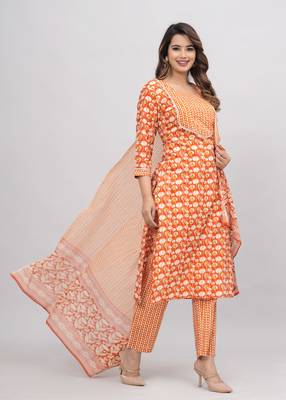 Orange cotton printed kurti 5