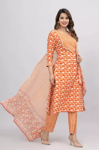 Orange cotton printed kurti