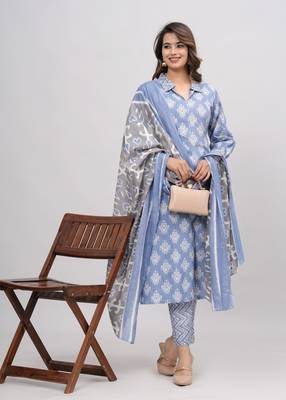 Blue cotton printed kurti 1