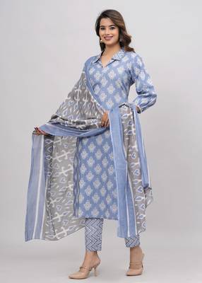 Blue cotton printed kurti 3