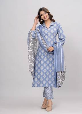 Blue cotton printed kurti 4