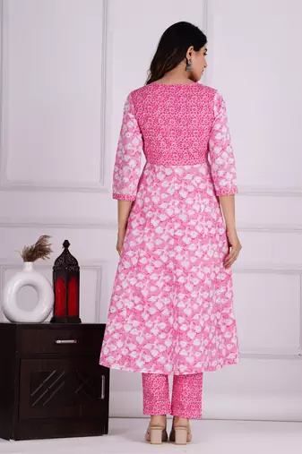 Pink cotton printed kurti