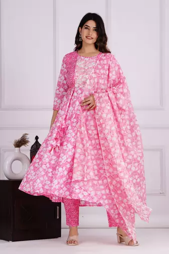 Pink cotton printed kurti