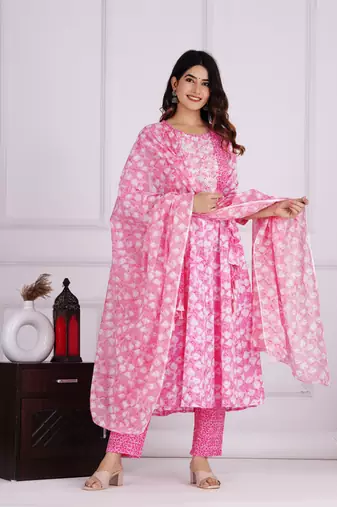 Pink cotton printed kurti