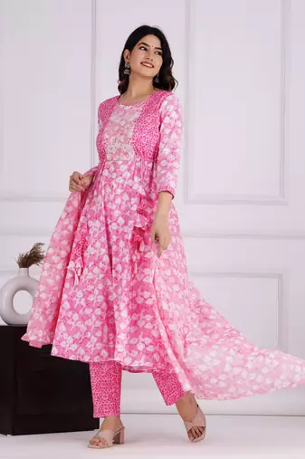 Pink cotton printed kurti
