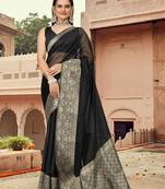 black woven organza saree with blouse piece