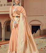 Peach woven organza saree with blouse piece