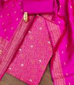 pink mina work jacquard silk Blend dress material