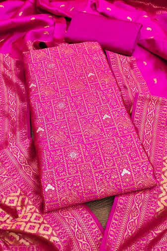 pink mina work jacquard silk Blend dress material