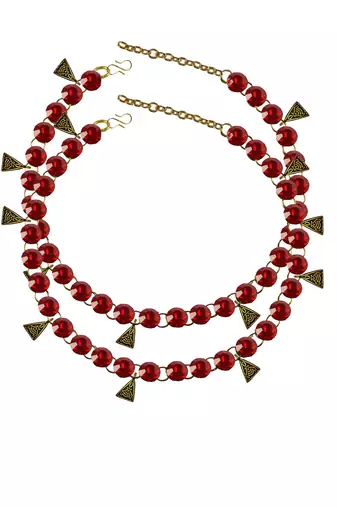 Size 11 inch adjustable brass red stone stud anklet