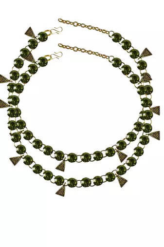 Size 11 inch adjustable brass light green stone stud anklet