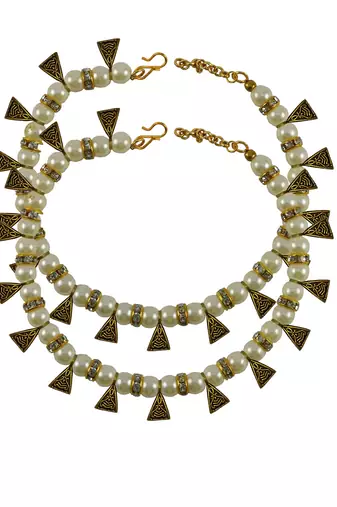 Size 11 inch adjustable brass white moti stud anklet