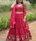 Red sequins work silk lehenga-choli