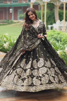 Green sequins work silk lehenga-choli 1