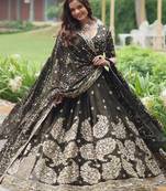 Green sequins work silk lehenga-choli