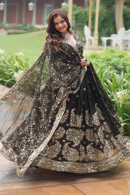 Green sequins work silk lehenga-choli 2