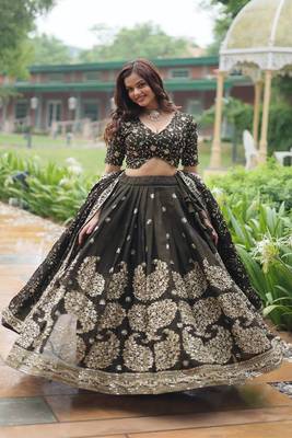 Green sequins work silk lehenga-choli 3