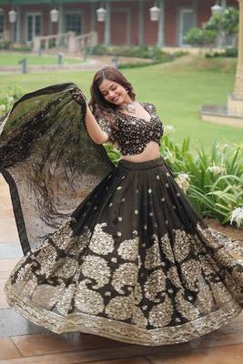 Green sequins work silk lehenga-choli 4