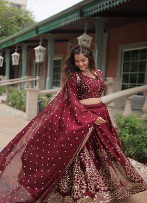 Maroon Silk Sequin Embroidered Lehenga Choli 2