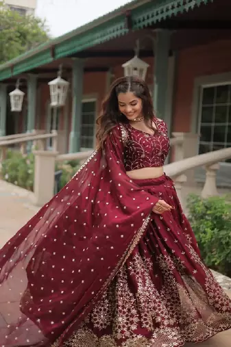 Maroon Silk Sequin Embroidered Lehenga Choli