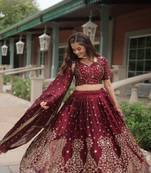 Maroon Silk Sequin Embroidered Lehenga Choli